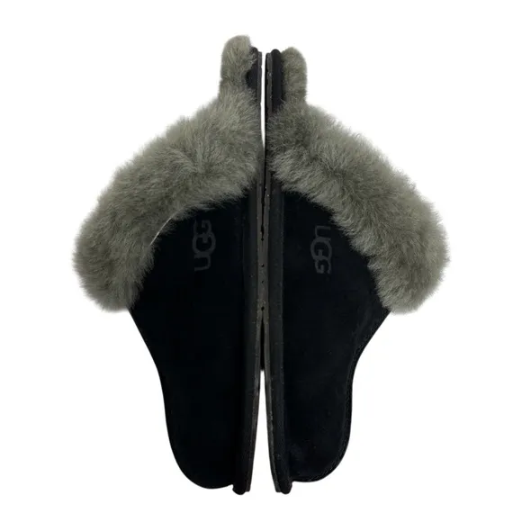 UGG Scuffette II Womens Slippers Size 9 Black Gray Suede Sheepskin Lined Mules