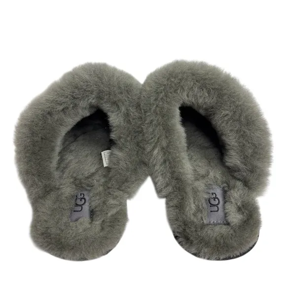 UGG Scuffette II Womens Slippers Size 9 Black Gray Suede Sheepskin Lined Mules