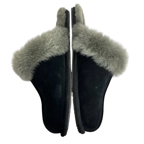 UGG Scuffette II Womens Slippers Size 9 Black Gray Suede Sheepskin Lined Mules