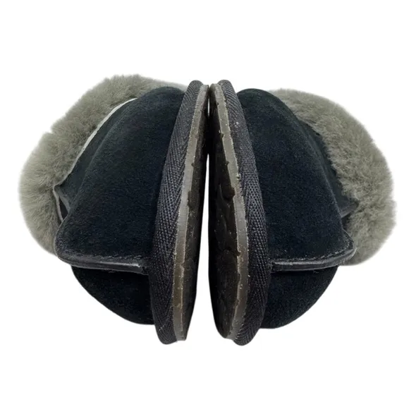 UGG Scuffette II Womens Slippers Size 9 Black Gray Suede Sheepskin Lined Mules