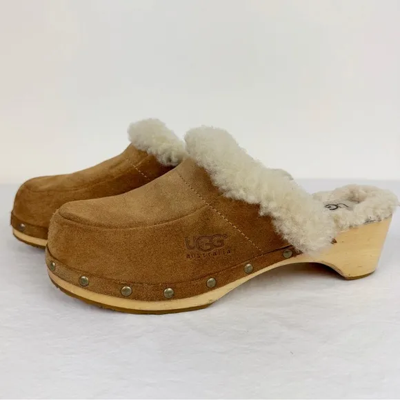 Ugg Vintage Kalie Brown Suede Shearling Lined Mules