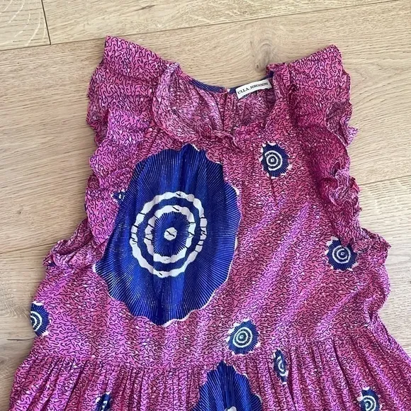 ULLA JOHNSONTamsin Tiered Sleeveless Printed High-Low Dress in Fuchsia EUC