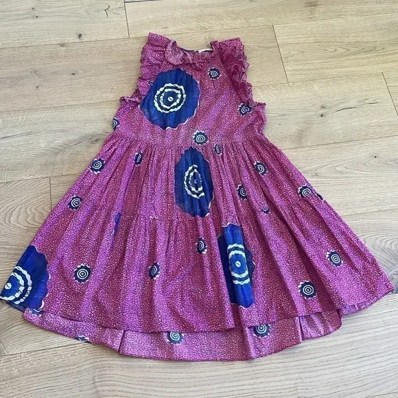 ULLA JOHNSONTamsin Tiered Sleeveless Printed High-Low Dress in Fuchsia EUC