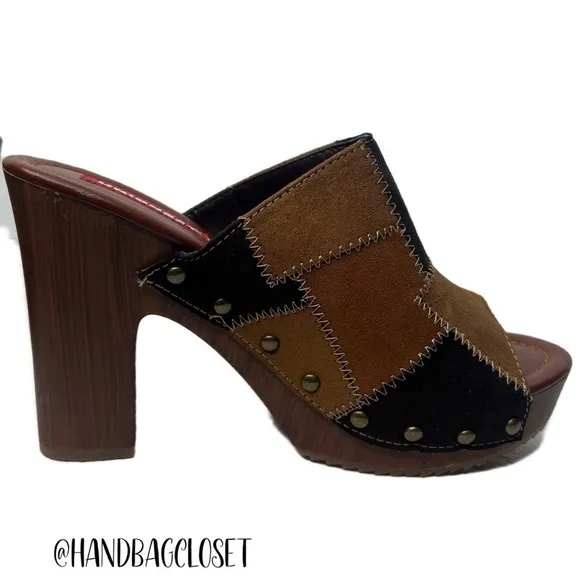 Unionbay Patchwork Suede Women’s Wood Hippie 90’s Style Platform Sandals 7.5