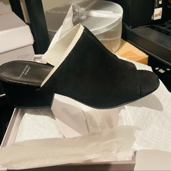 Vagabond Black Suede Leather Open Toe Chunky Mules Sandals Size 41 NWB