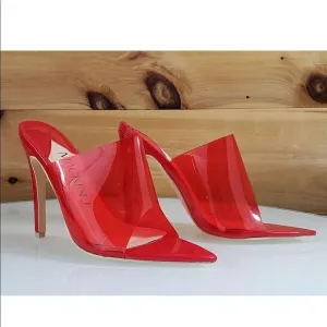 Valentines RED PVC POINTED TOE MULES