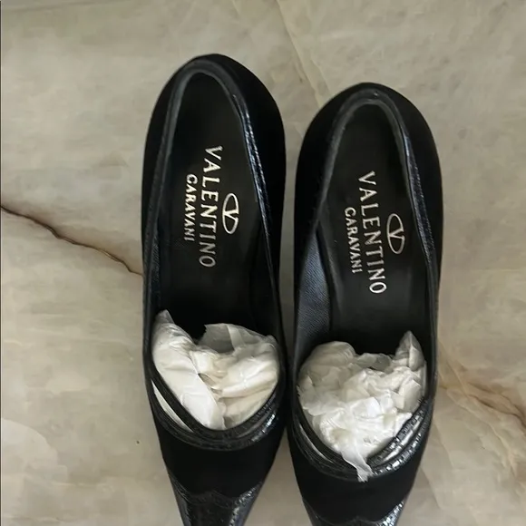 Valentino Black Patent Leather suede Stiletto Heels