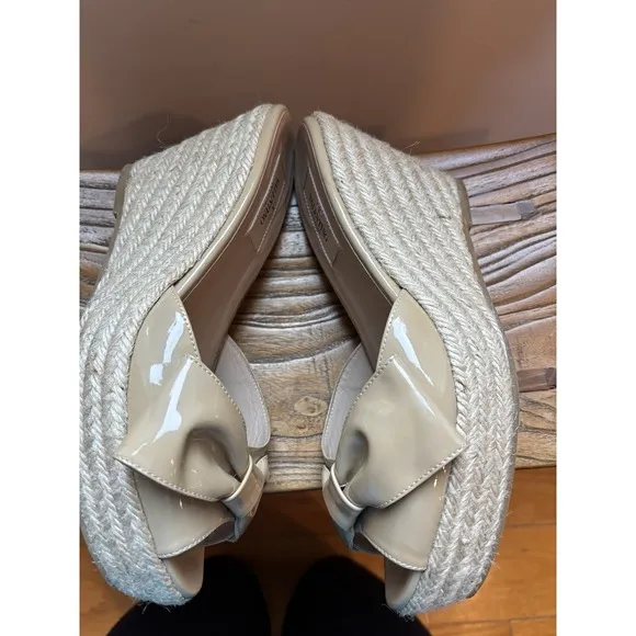 Valentino MENA Wedge Sandals Size 38 Bow Slide Patent Espadrille Slides Italy