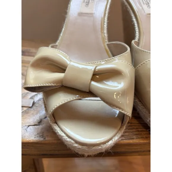 Valentino MENA Wedge Sandals Size 38 Bow Slide Patent Espadrille Slides Italy