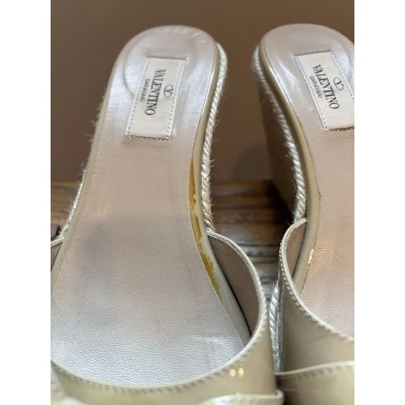 Valentino MENA Wedge Sandals Size 38 Bow Slide Patent Espadrille Slides Italy