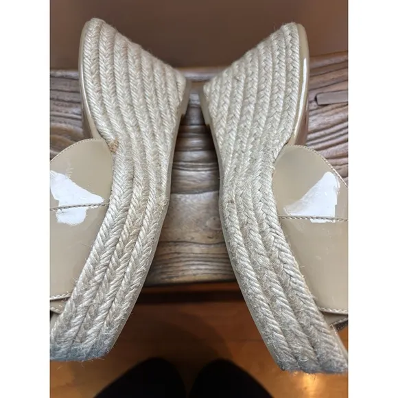 Valentino MENA Wedge Sandals Size 38 Bow Slide Patent Espadrille Slides Italy