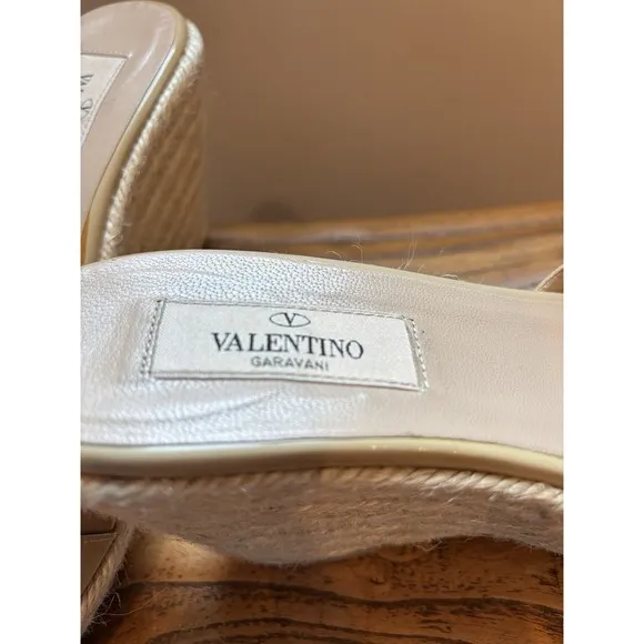 Valentino MENA Wedge Sandals Size 38 Bow Slide Patent Espadrille Slides Italy