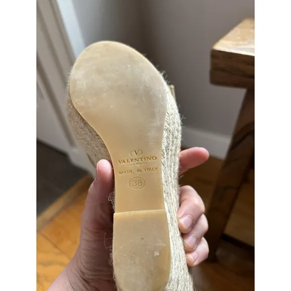 Valentino MENA Wedge Sandals Size 38 Bow Slide Patent Espadrille Slides Italy