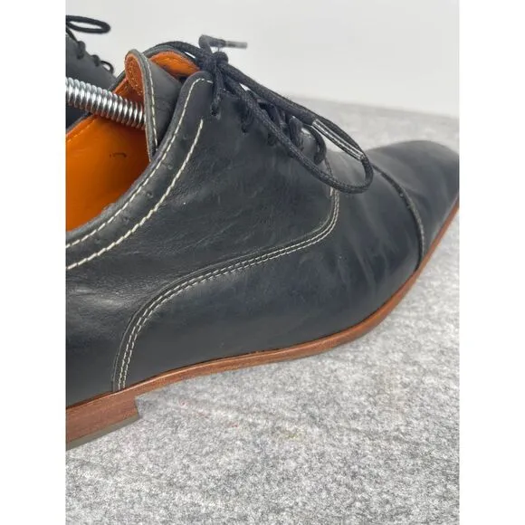 Van Lier men's classic black oxford dress‎ shoes size 10, contrast stitching