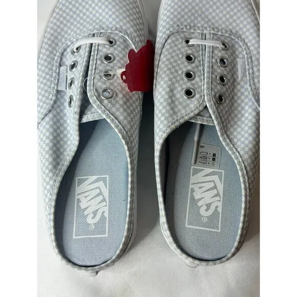 VANS CLASSIC SLIP ON CHECKBOARD LACE UP MULES POWDER BLUE/WHITE Size 7.5