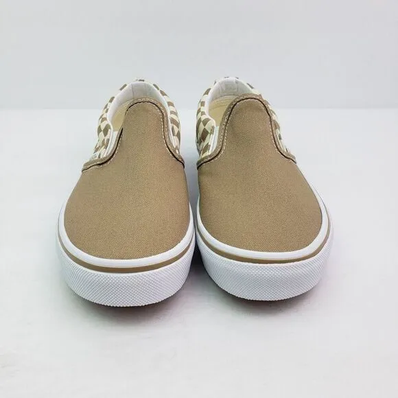 Vans Kinds Kids Size 3Y Neutral Brown white Checkerboard Classic Slip On Shoes