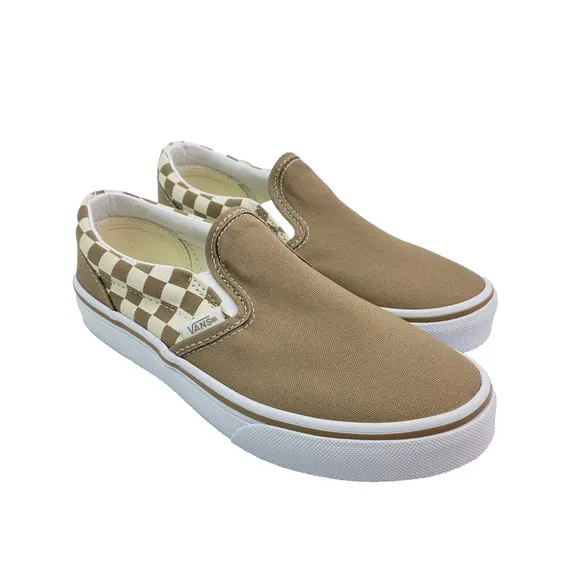 Vans Kinds Kids Size 3Y Neutral Brown white Checkerboard Classic Slip On Shoes