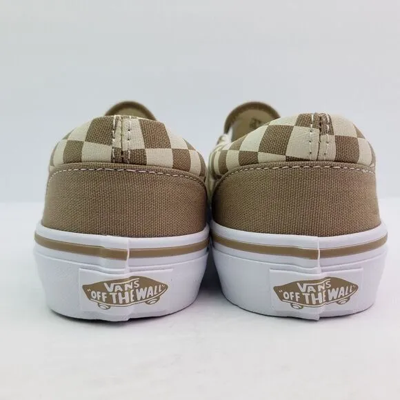 Vans Kinds Kids Size 3Y Neutral Brown white Checkerboard Classic Slip On Shoes