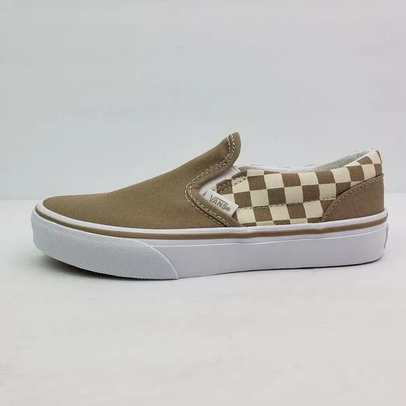 Vans Kinds Kids Size 3Y Neutral Brown white Checkerboard Classic Slip On Shoes