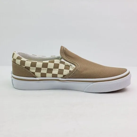 Vans Kinds Kids Size 3Y Neutral Brown white Checkerboard Classic Slip On Shoes