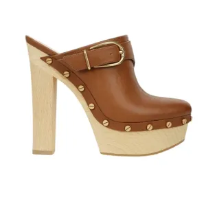 Veronica Beard Alek Brown Leather Heeled Buckle Clogs – Sz 10.5M