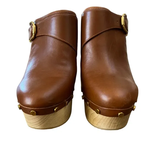 Veronica Beard Alek Brown Leather Heeled Buckle Clogs – Sz 10.5M