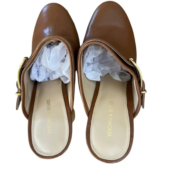 Veronica Beard Alek Brown Leather Heeled Buckle Clogs – Sz 10.5M