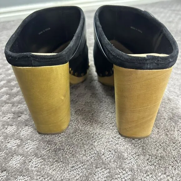 Veronica Beard Black Studded Dacey Suede Size 10.5 M Clog Mules Heel