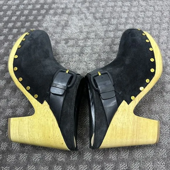 Veronica Beard Black Studded Dacey Suede Size 10.5 M Clog Mules Heel