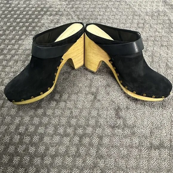 Veronica Beard Black Studded Dacey Suede Size 10.5 M Clog Mules Heel