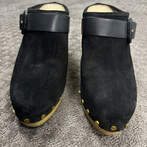 Veronica Beard Black Studded Dacey Suede Size 10.5 M Clog Mules Heel