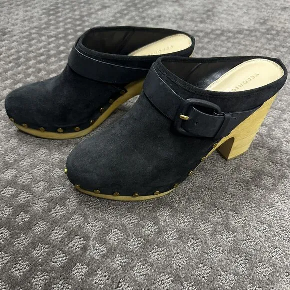 Veronica Beard Black Studded Dacey Suede Size 10.5 M Clog Mules Heel
