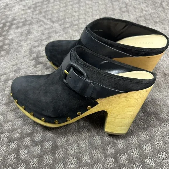 Veronica Beard Black Studded Dacey Suede Size 10.5 M Clog Mules Heel