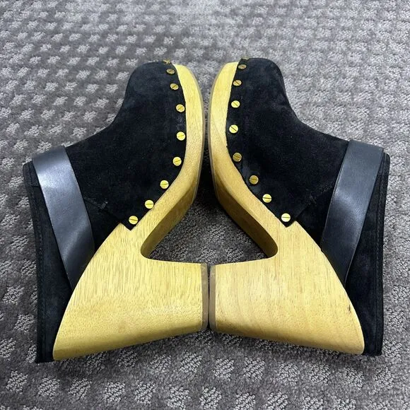 Veronica Beard Black Studded Dacey Suede Size 10.5 M Clog Mules Heel