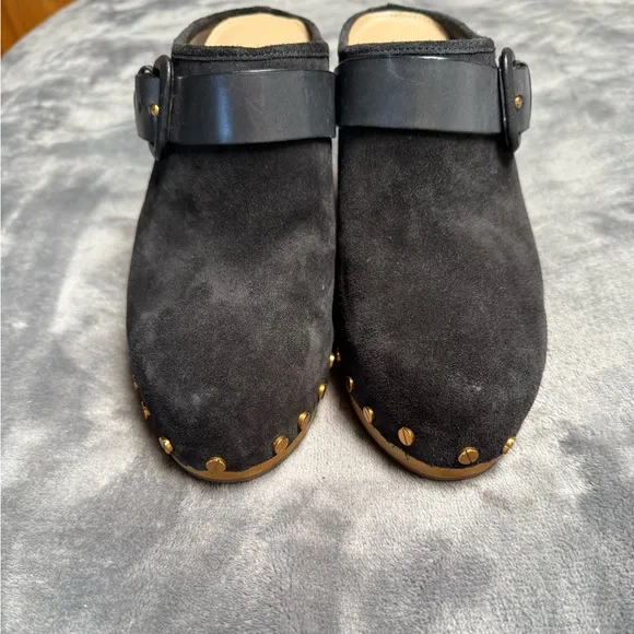 Veronica Beard Black Suede Wooden Clogs