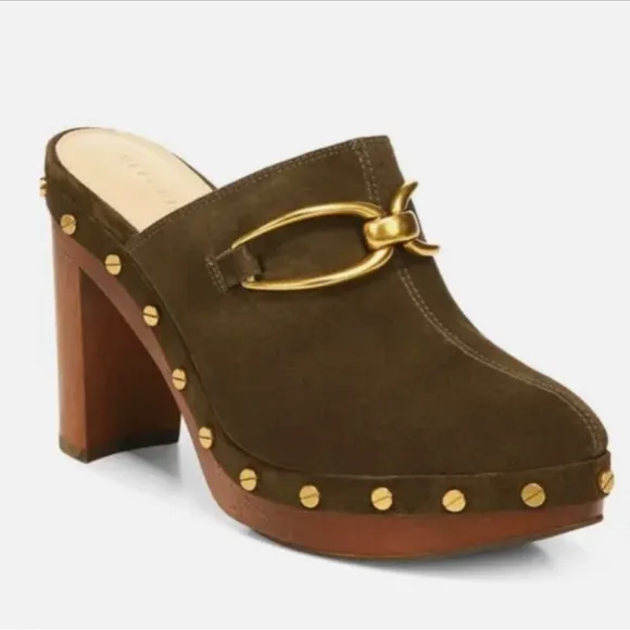 Veronica Beard Brown Giles olive Suede Mules size 6 M