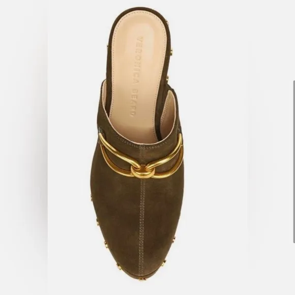 Veronica Beard Brown Giles olive Suede Mules size 6 M