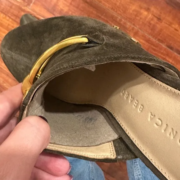 Veronica Beard Brown Giles olive Suede Mules size 6 M