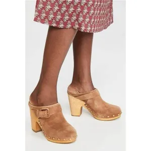 Veronica Beard Dacey Heeled Slip On Clogs Brown Suede Clogs Gold Accents Sz 11
