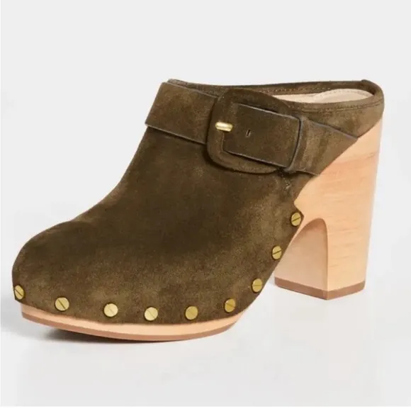 VERONICA BEARD Dacey Suede Heeled Mules Military