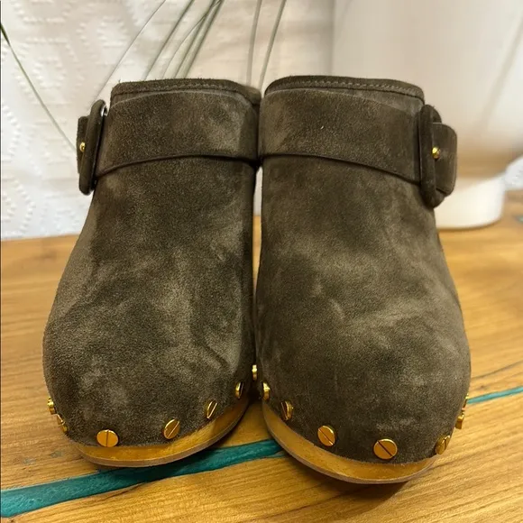 VERONICA BEARD Dacey Suede Heeled Mules Military