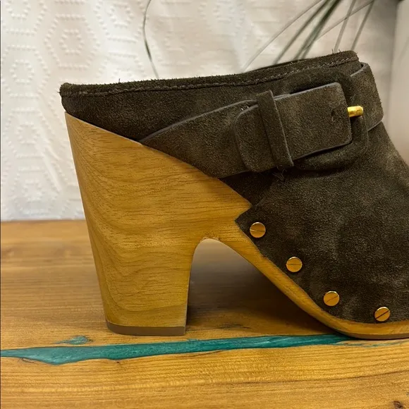 VERONICA BEARD Dacey Suede Heeled Mules Military
