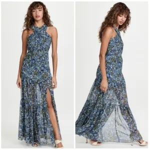 Veronica Beard Florencia Silk Floral Maxi Dress Blue Formal Cocktail