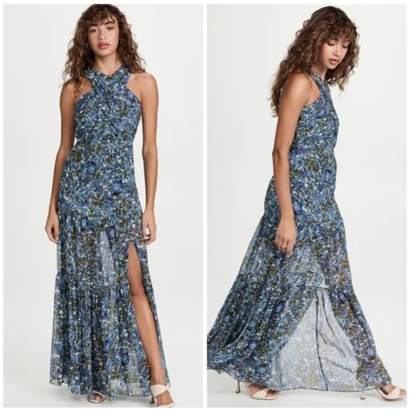 Veronica Beard Florencia Silk Floral Maxi Dress Blue Formal Cocktail
