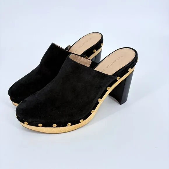 Veronica Beard Grita Black Suede Studded Heeled mules Slip‎ On Clogs Size 9M
