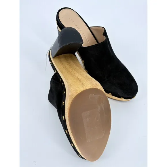 Veronica Beard Grita Black Suede Studded Heeled mules Slip‎ On Clogs Size 9M