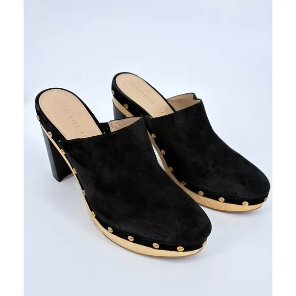 Veronica Beard Grita Black Suede Studded Heeled mules Slip‎ On Clogs Size 9M