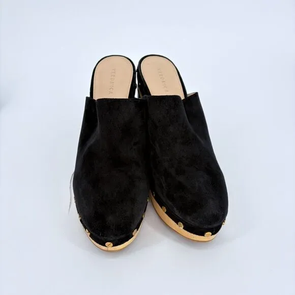 Veronica Beard Grita Black Suede Studded Heeled mules Slip‎ On Clogs Size 9M