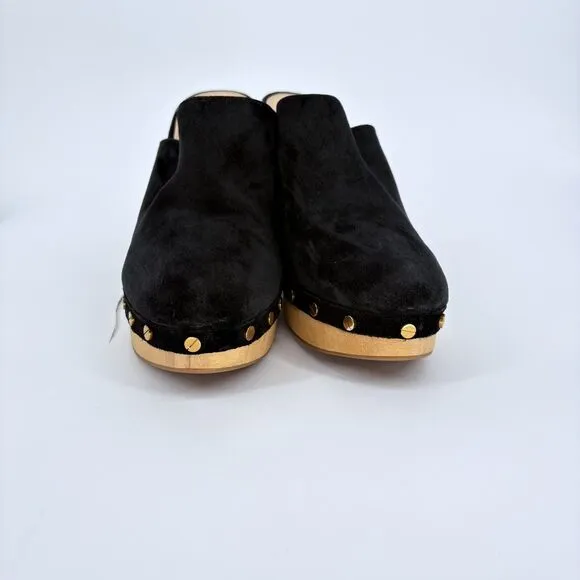 Veronica Beard Grita Black Suede Studded Heeled mules Slip‎ On Clogs Size 9M