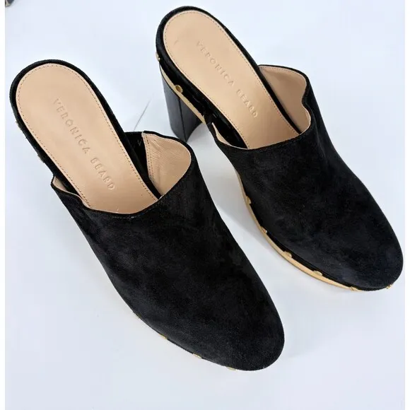 Veronica Beard Grita Black Suede Studded Heeled mules Slip‎ On Clogs Size 9M